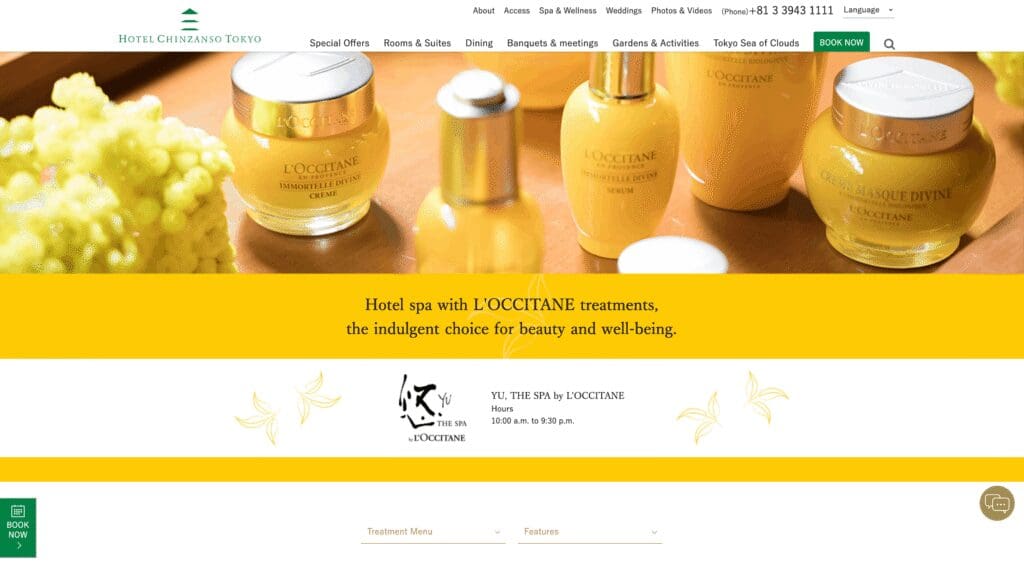 Hotel Chinzanso Tokyo YU, THE SPA by L’Occitane page